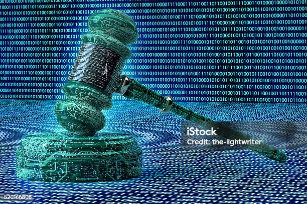 Legal Computer Judge Concept Cyber Gavel3d Illustration Stock Photo - Download Image Now