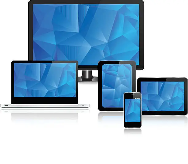 Vector illustration of Electronic Devices with blue screen