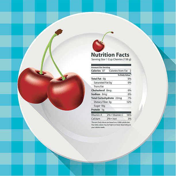 벡터 영양 정보 체리 - dieting weight scale carbohydrate apple stock illustrations