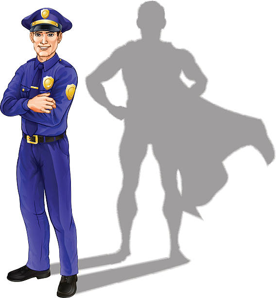 ilustrações de stock, clip art, desenhos animados e ícones de polícia herói - crossing human arm silhouette men
