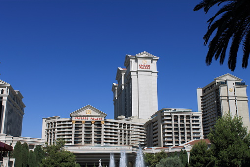Las Vegas, Nevada, USA - July 3, 2012: Caesars Palace Hotel and Casino on the famous Strip. Opened in 1966, the hotel has 3,960 rooms and the casino 166,000 square feet of gaming. 