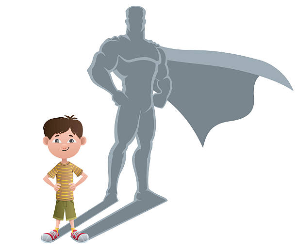 Boy Superhero Concept 2 Conceptual illustration of little boy with superhero shadow. change silhouettes stock illustrations