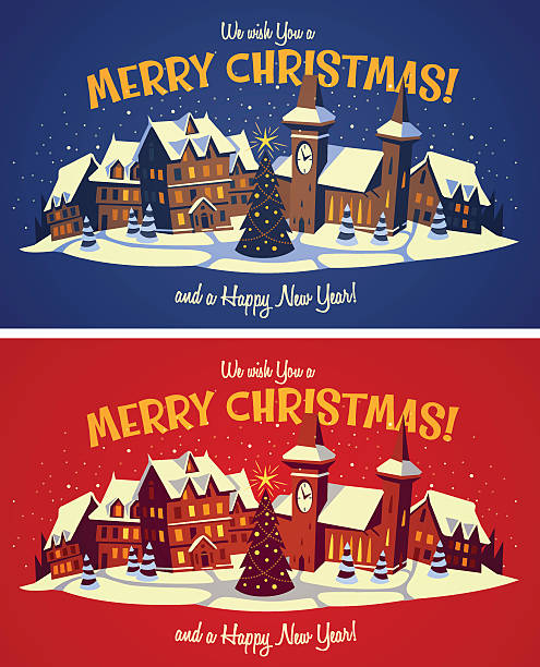 ilustraciones, imágenes clip art, dibujos animados e iconos de stock de christmas town - village