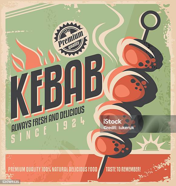 Kebab Retro Poster Design Stock Illustration - Download Image Now - Barbecue Grill, Food, Advertisement