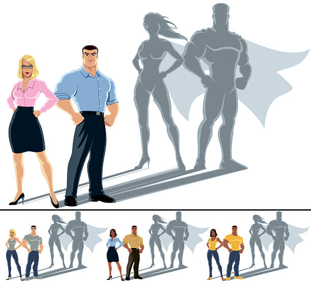ilustrações de stock, clip art, desenhos animados e ícones de casal conceito de super-herói - isolated confidence business white background