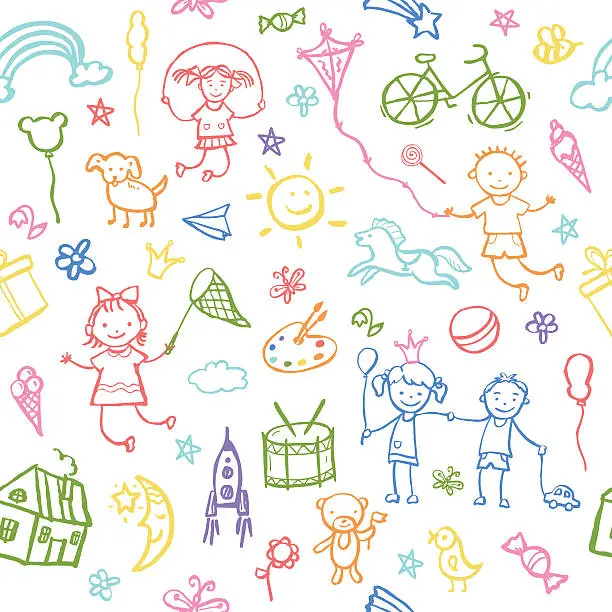 Vector illustration of Painted by hand in doodle style seamless pattern.