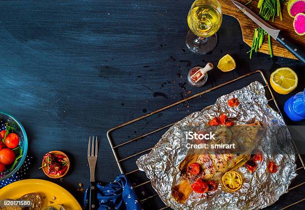 Top View Of A Table Setting With Different Dishes Stock Photo - Download Image Now