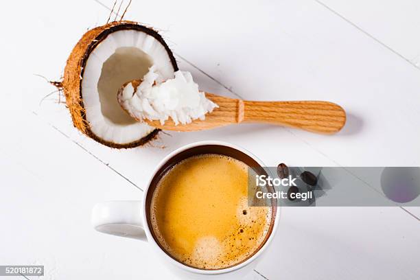 Bulletproof Coffee Its Coffee Blended With Butter Or Coconut Oil Stock Photo - Download Image Now