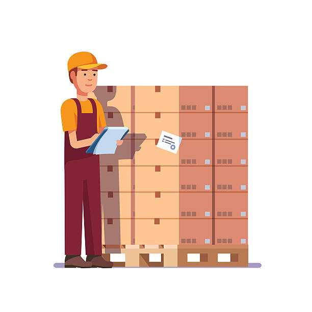 창고 인부 점검 물품 화물운반대 - warehouse worker illustrations stock illustrations