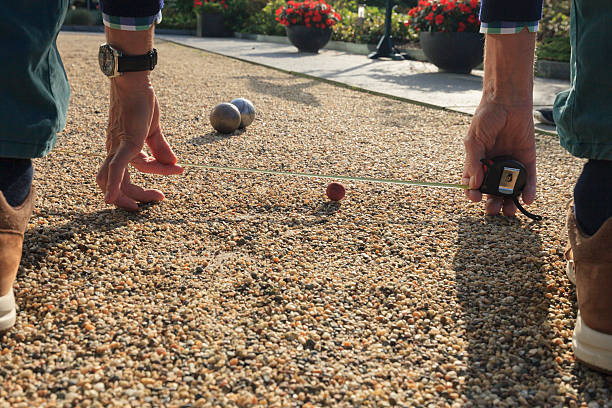Petanque balls during play on the outdoor court of JBC Nieuwerkerk in the Netherlands