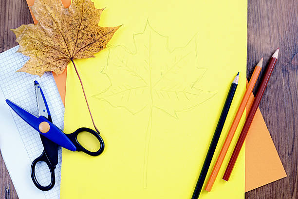 istock painting maple leaves on cardboard box paper 520191885