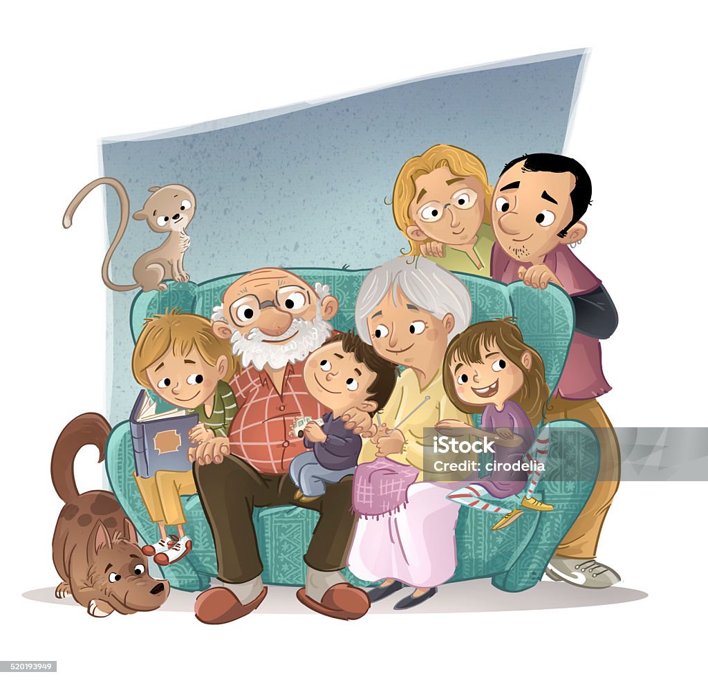 family This image is from a family with generations, this illustration is fully made ​​computer and I am the author of the work. Family stock illustration