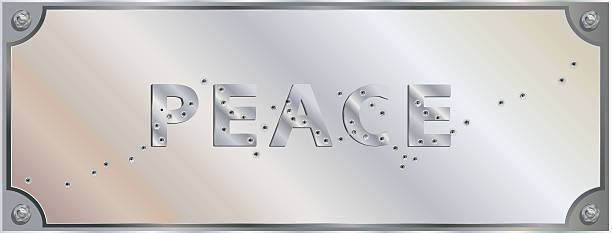Bullet Riddled Plaque – PEACE - Vector Illustration Vector Illustration featuring a Bullet Riddled Metal Plaque “PEACE” is Adobe Illustrator 10 compatible EPS file, defined in CMYK color mode. Content Elements are placed onto separate labeled layers. firing squad stock illustrations