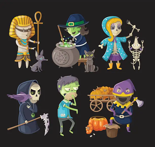 Vector illustration of Costumes and haloween characters