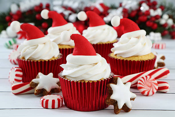 fondo de navidad - ribbon nobody cupcake celebration fotografías e imágenes de stock