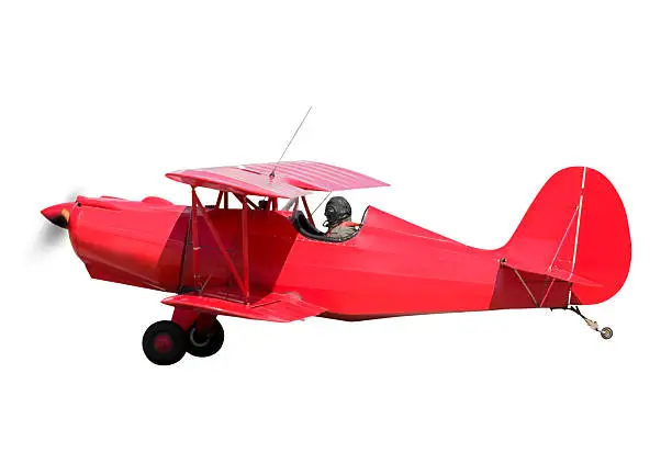 Red biplane isolated on white background