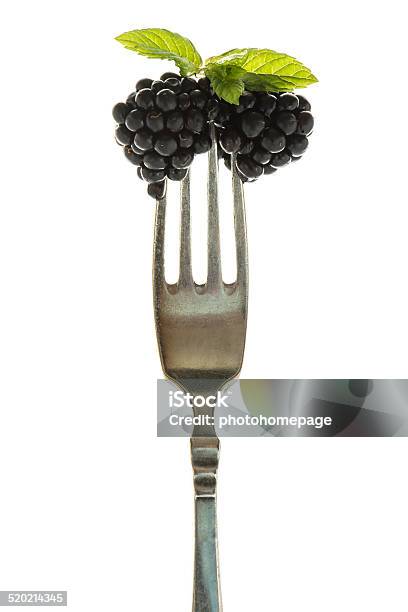 Blackberries With Mint On A Fork Stock Photo - Download Image Now - Back Lit, Berry Fruit, Black Color