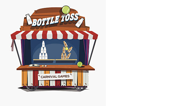 carnival game. Milk Bottle Toss - vector illustration carnival game with Milk Bottle Toss. school fete stock illustrations
