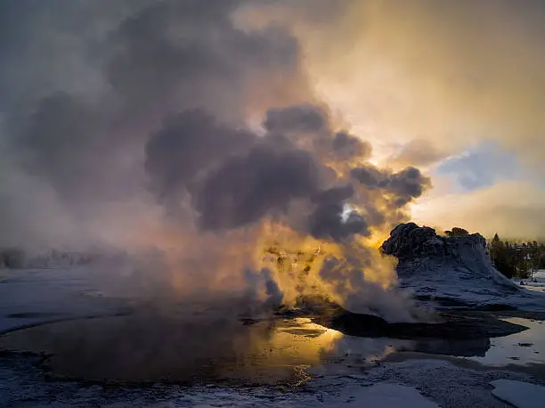 Photo of Sunrise, Castle Geyser and Tortoise Shell Spring