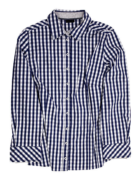 istock Blue white cotton plaid shirt 520220987