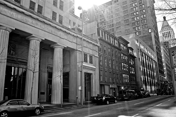istock Black & White Downtown Street 520221529