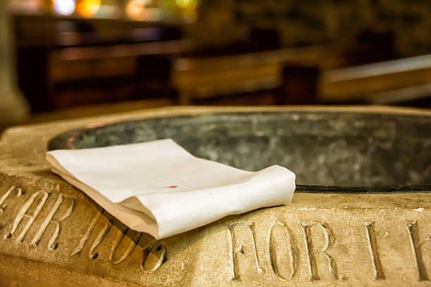Close up of cloth on baptismal font in a church
