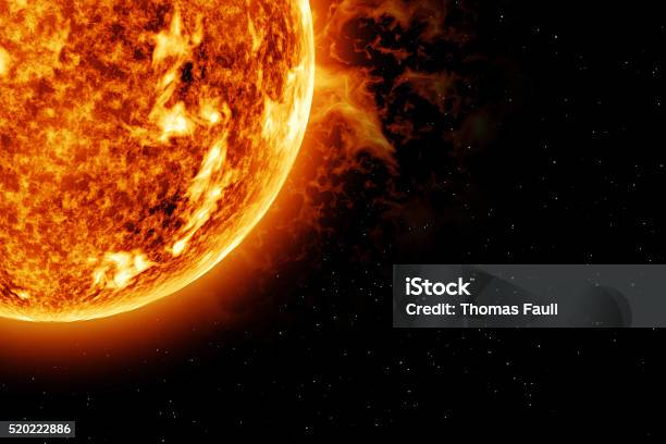 The Sun Top Left Corner Stock Photo - Download Image Now - Solar Flare, Erupting, Exploding