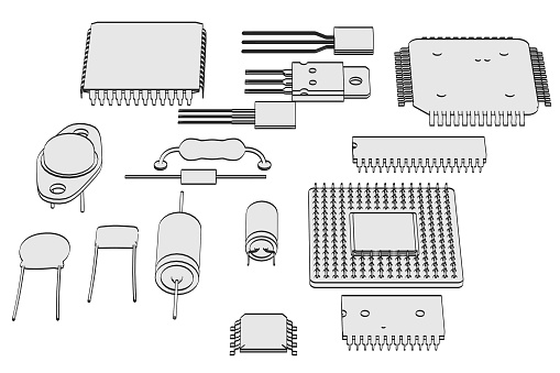 2d cartoon illustration of electronic parts
