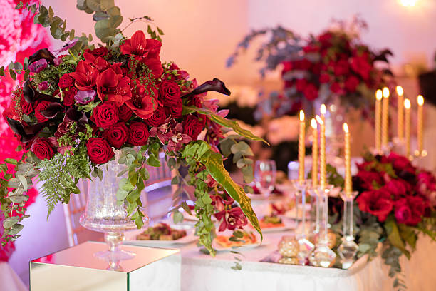 istock Beautiful flowers on table in wedding day. Luxury holiday background. 520224734