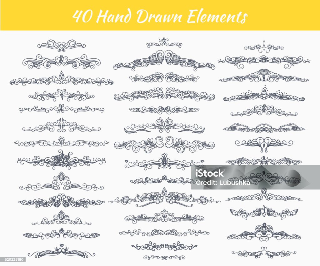 Hand-drawn calligraphy dividers Collection of vintage patterns. Flourishes calligraphic ornaments.  Vector template. Hand-drawn. Dividing stock vector