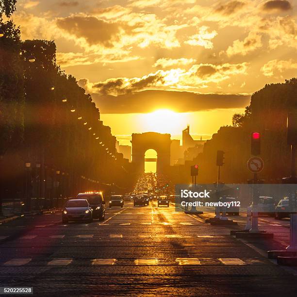 Sunset Of Avenue Des Champselysées Paris France Stock Photo - Download Image Now - Avenue, Avenue des Champs-Elysees, France