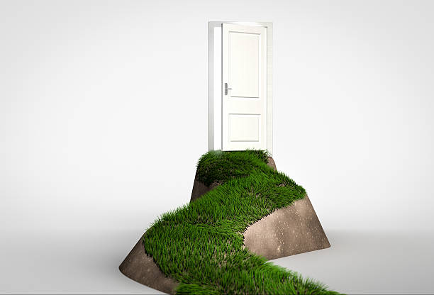 istock Concept of challenge and opportunity. Grass footpath leading to 520225654