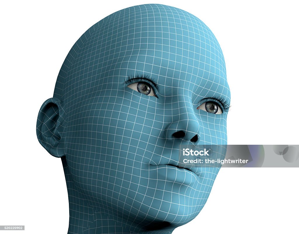 woman face in wireframe lines isolated on white.3D illustration woman face in wireframe lines isolated on white Female Likeness Stock Photo