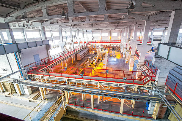 New bright  production facilities  at factory producing blocks view from above