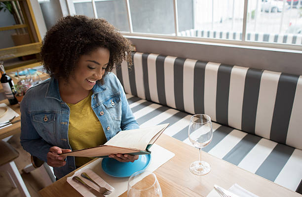 Black woman eating at a restaurant