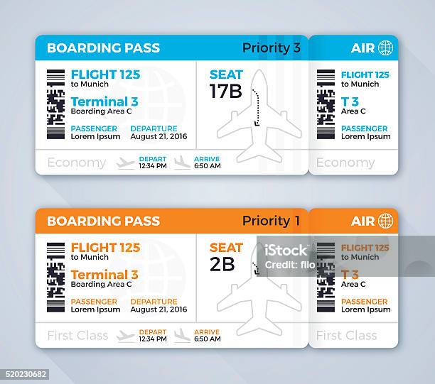 Airplane Ticket Boarding Pass Stock Illustration - Download Image Now - Airplane Ticket, Ticket, Airplane