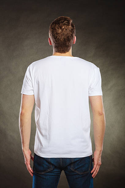 istock Back view man guy in blank shirt with copy space. 520231232