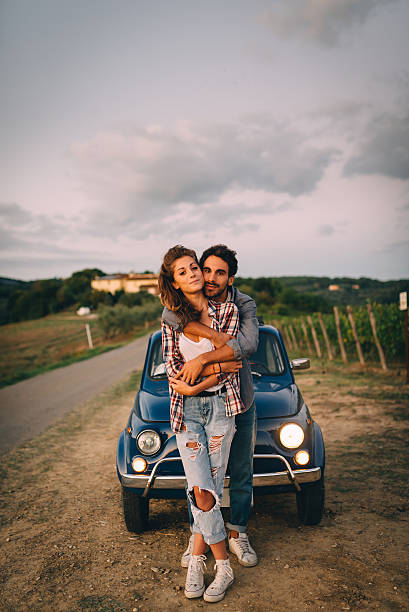 istock Young Couple Trip With Vintage Car 520231356