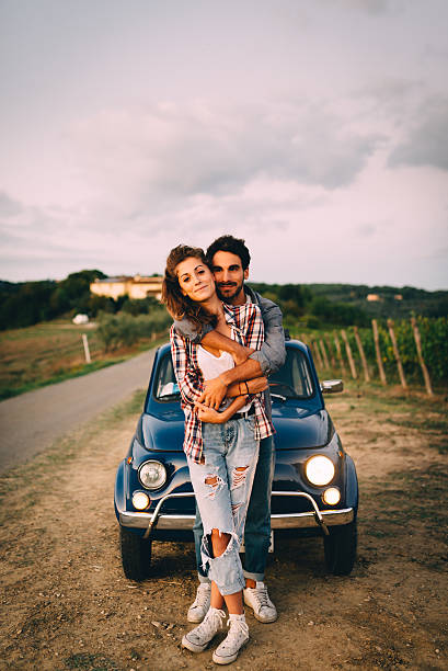 istock Young Couple Trip With Vintage Car 520231480