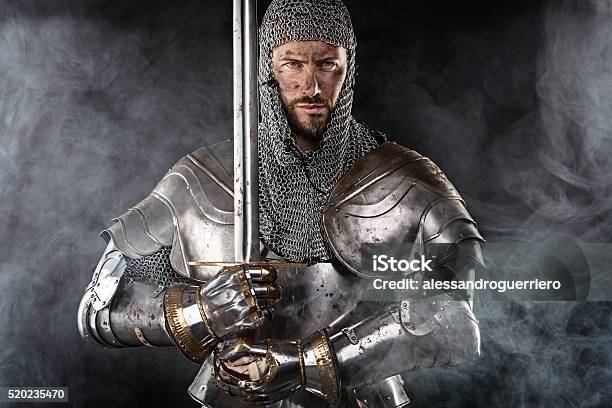 Medieval Warrior With Chain Mail Armour And Sword Stock Photo - Download Image Now - Knight - Person, Medieval, Traditional Armor