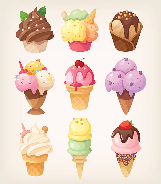 Set of colorful tasty isolated ice cream. Set of colorful tasty isolated ice cream. Vector chocolate clipart stock illustrations