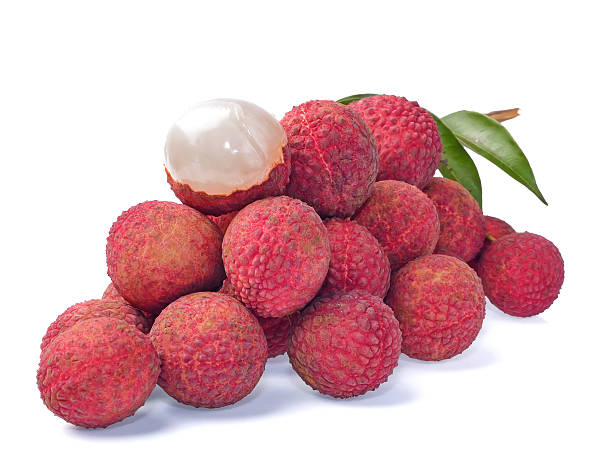 istock Fresh lychees with leaves isolated on white background 520240819
