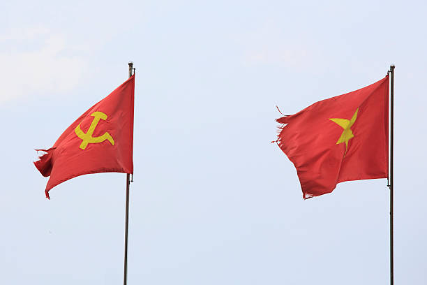 Flag of Vietnam before a blue sky