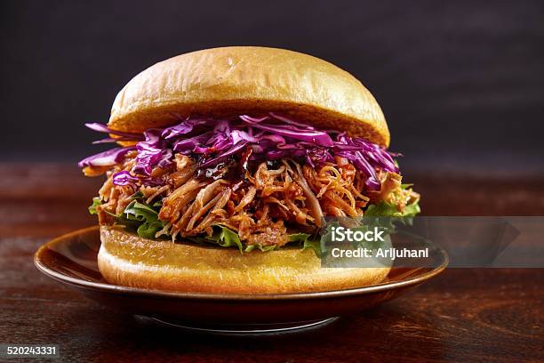 Pulled Pork Burger Stock Photo - Download Image Now - Pulled Pork, Burger, Pulling