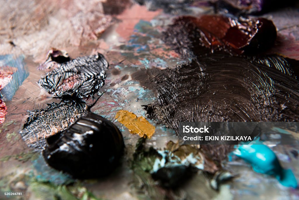 Oil paint Close up shot of oil paint on palette Abstract Stock Photo