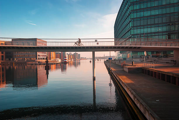 Modern Copenhagen Bicycle bridge and modern buildings in Copenhagen danish culture stock pictures, royalty-free photos & images