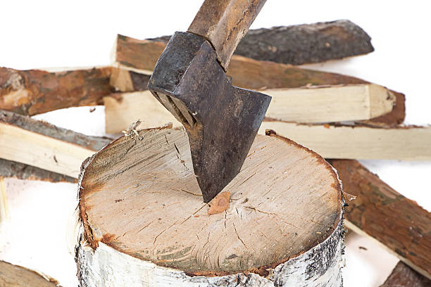 istock Image of axe in the stump and firewoods 520259319
