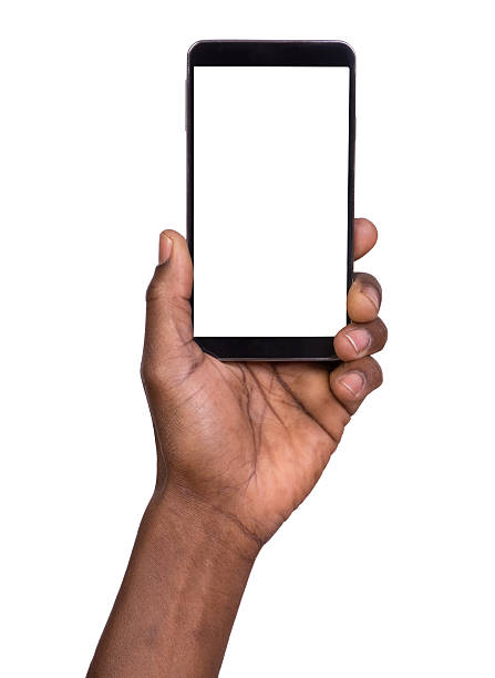 man holding mobile smart teléfono - hand holding phone fotografías e imágenes de stock