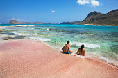 scenic view of young couple at Balos beach on Crete
