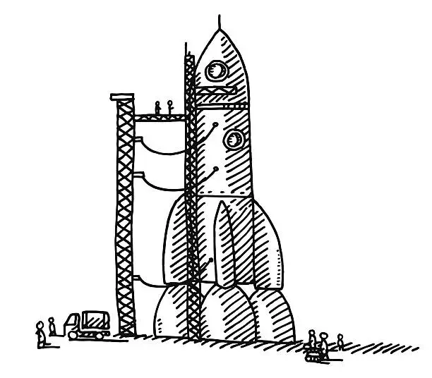 Vector illustration of Rocket Preparation Before Launch Drawing